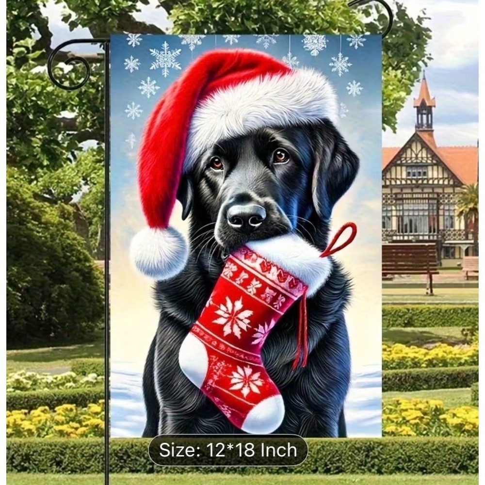 Black Labrador Christmas Garden Flag 12x18 Double Sided Holiday Dog Yard Decor
